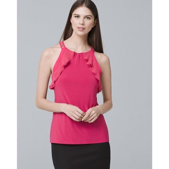 White House Black Market Tops - WHBM Sleeveless Ruffle Beaded Blouse in Pink XS
